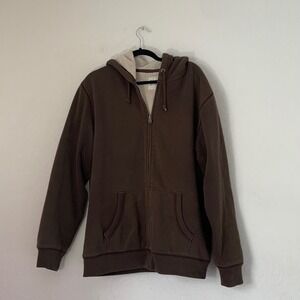 Old Navy Hoodie Sweatshirt Men XL Brown Sherpa Lined Full Zip Streetwear Grunge